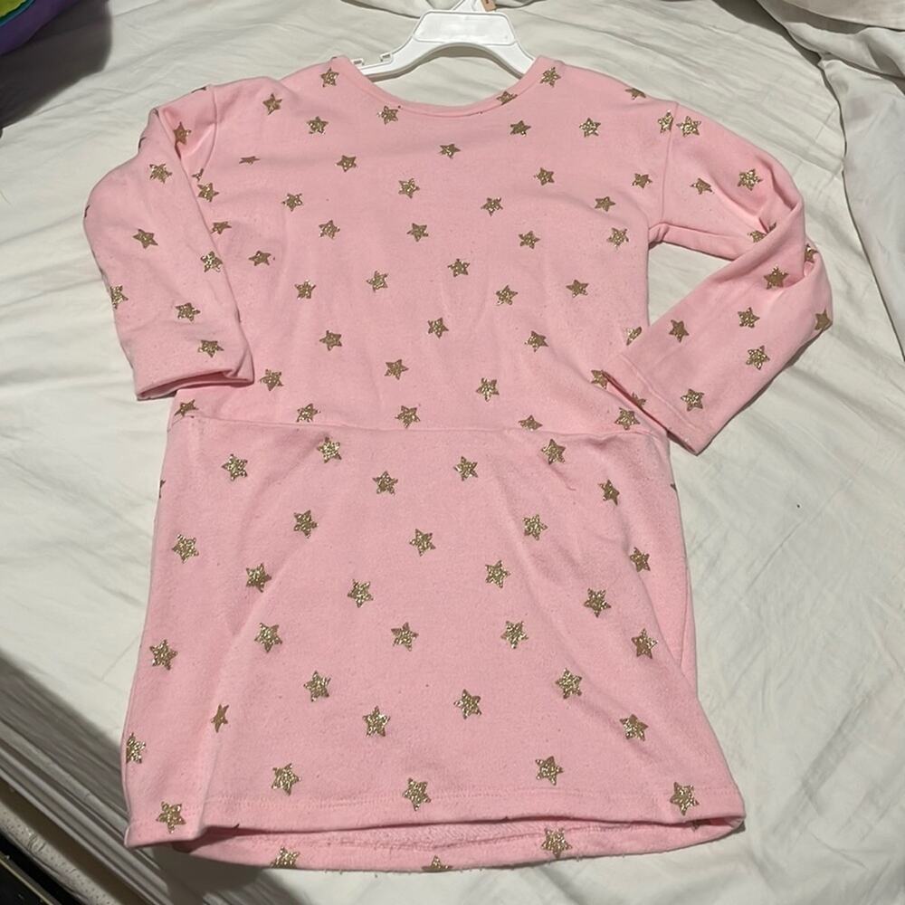 Gymboree s 5/6 pale pink French terry lined drop waist dress gold stars euc